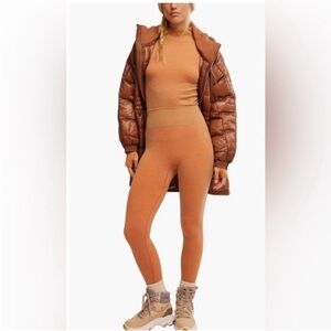 Free People Ribbed Waist High-Rise Base Layer Leggings in Camel Heather NWT